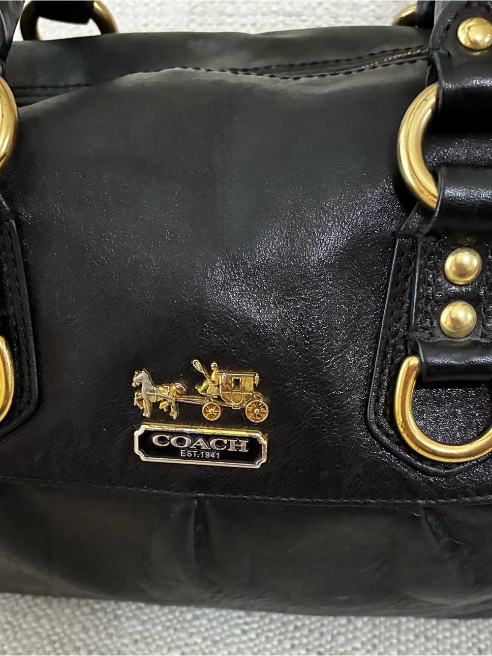 Coach EUC Madison Sabrina Black Leather Shoulder Satchel with Gold Hardware - Picture 3 of 16